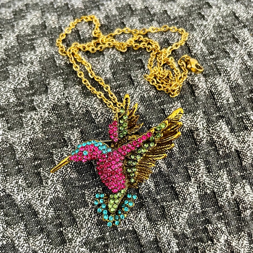 New Hummingbird Brooch / Pendant w/Chain - Picture 2 of 4